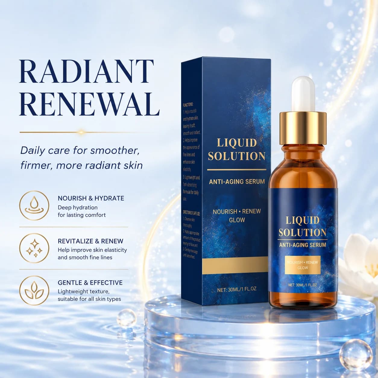 Anti Aging Serum Liquid Solution With Vitamin C & E,Boost Skin Collagen Enhance Elasticity Reduce Wrinkles Lasting Youthful Glow