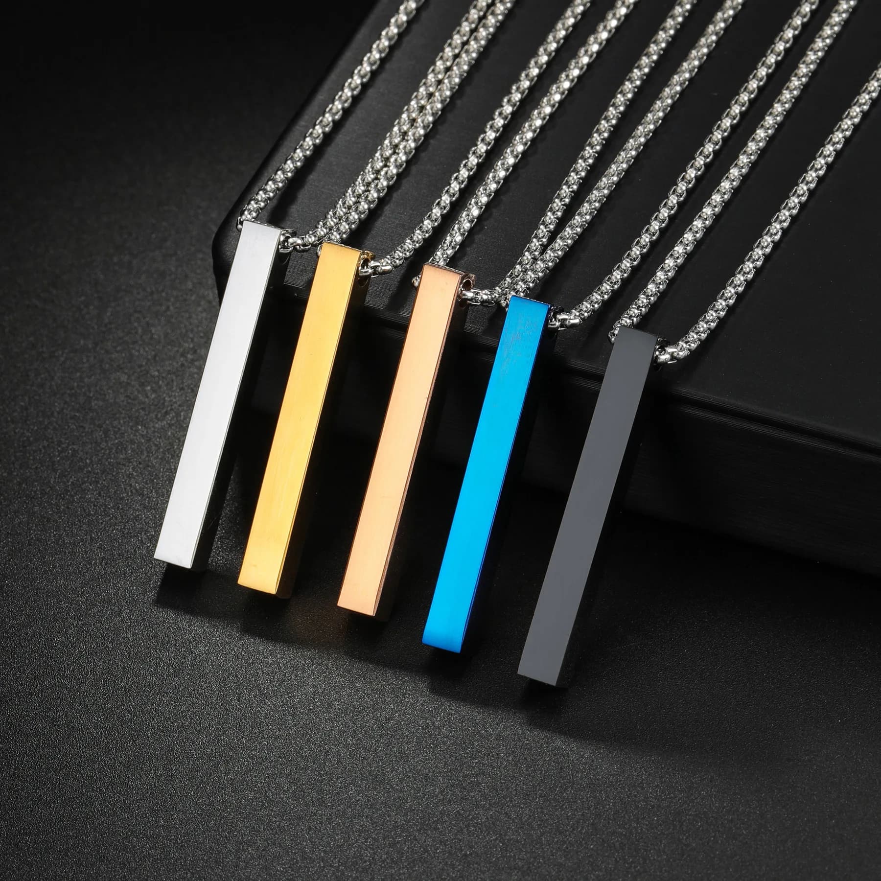 Waterproof Pillar Necklaces for Men Women,Stainless Steel Rectangle Vertical Bar Pendant Necklace,Simple Casual Collar Gifts
