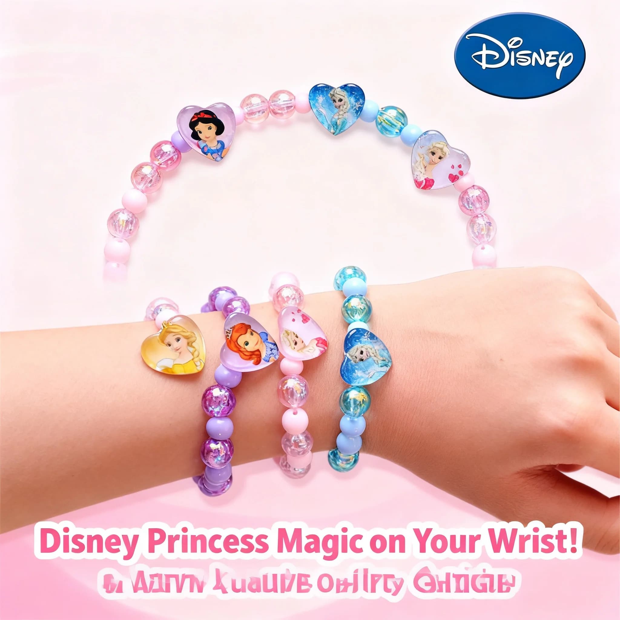 Disney Frozen Elsa Princess Anna Cartoon Kids Girls Bracelet with Glitter Jewelry with Colorful Beads Kids Toys Birthday Gifts