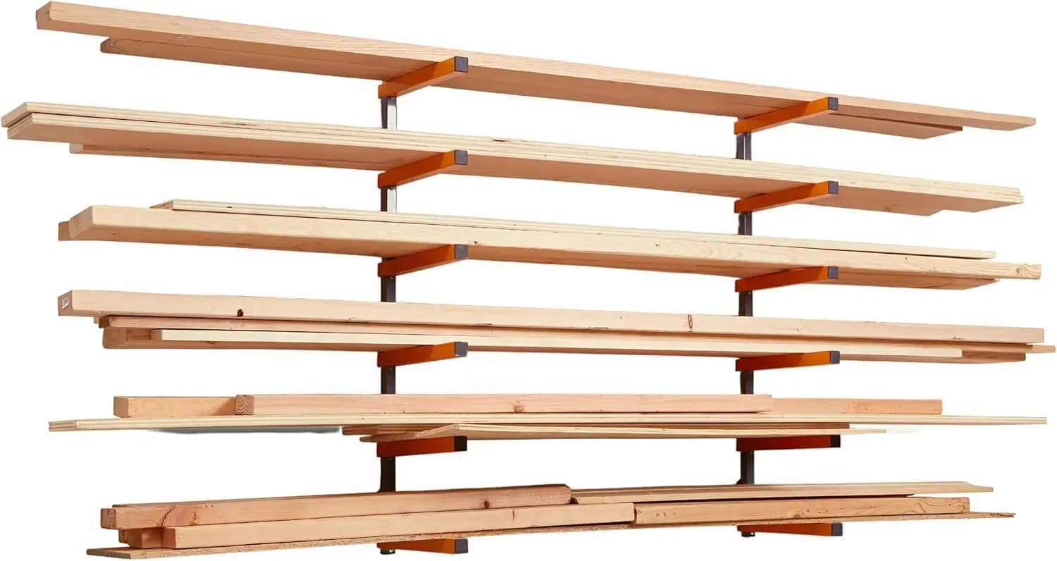 6-Tier Wall Mounted Wood Storage Rack, 660 lbs Capacity, Indoor/Outdoor Use, Orange