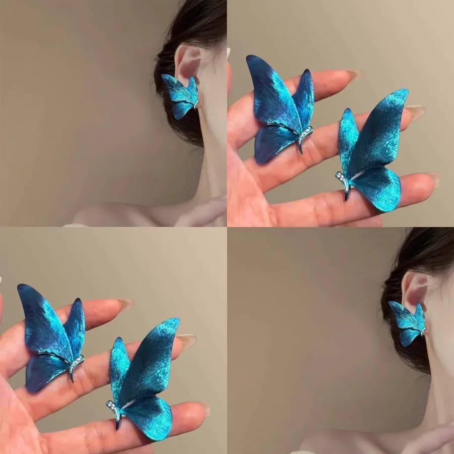 Silver needle spray paint diamond-encrusted butterfly pendant earrings, super fairy niche temperament earrings, new simple and high-end earrings for women