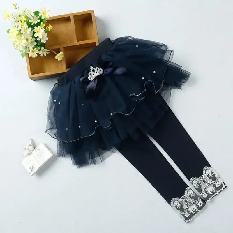 Pantaloni da ragazza Pantaloni gonna tutu JW3257 2025 Leggings da ragazza Bowknot Perle Corona di pizzo Pantaloni per bambini Legging in cotone elastico per bambini