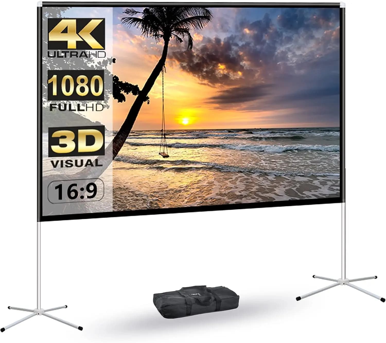 Schermo per Proiettore Portatile con Supporto per Campeggio all'Aperto, Schermo Cinematografico 4K HD da 80 Pollici per Uso Domestico e Interno