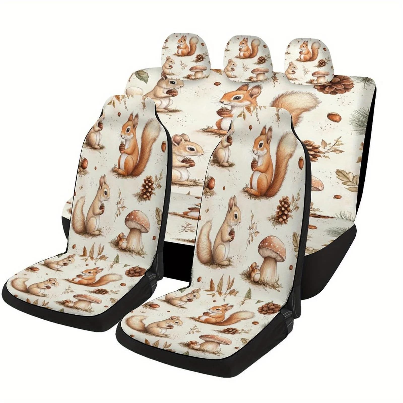 Forest Creatures Designed Car Seat Covers Set For Most Cars, Trendy Novelty Decorative Car Seat Protector Covers Full Set, Unive