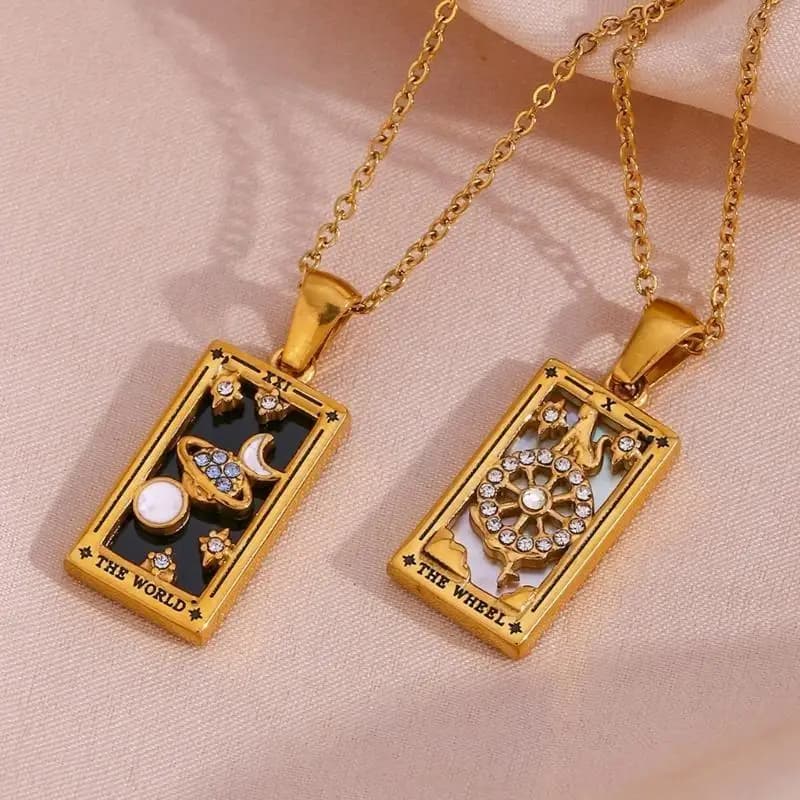 A52E Collana con ciondolo vintage con carte dei tarocchi, tema zodiaco, per gioielli da donna