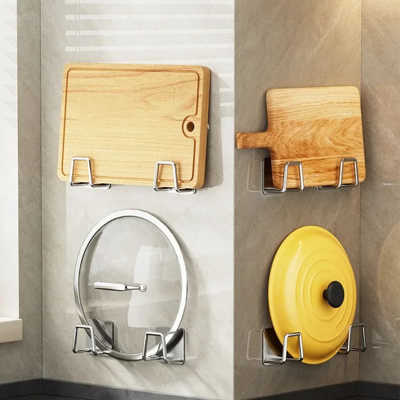 Mensole da cucina a parete non perforate, scaffali per tagliere, scaffali per coperchi, ganci, scarpiere per lavello, utensili da cucina