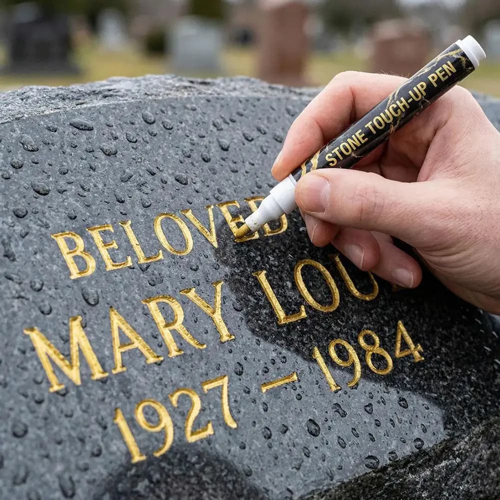 Quick-Drying Golden Marker Pen for Headstone Repair - Waterproof-UV Resistant Paint Marker for Tombstone Lettering Repair