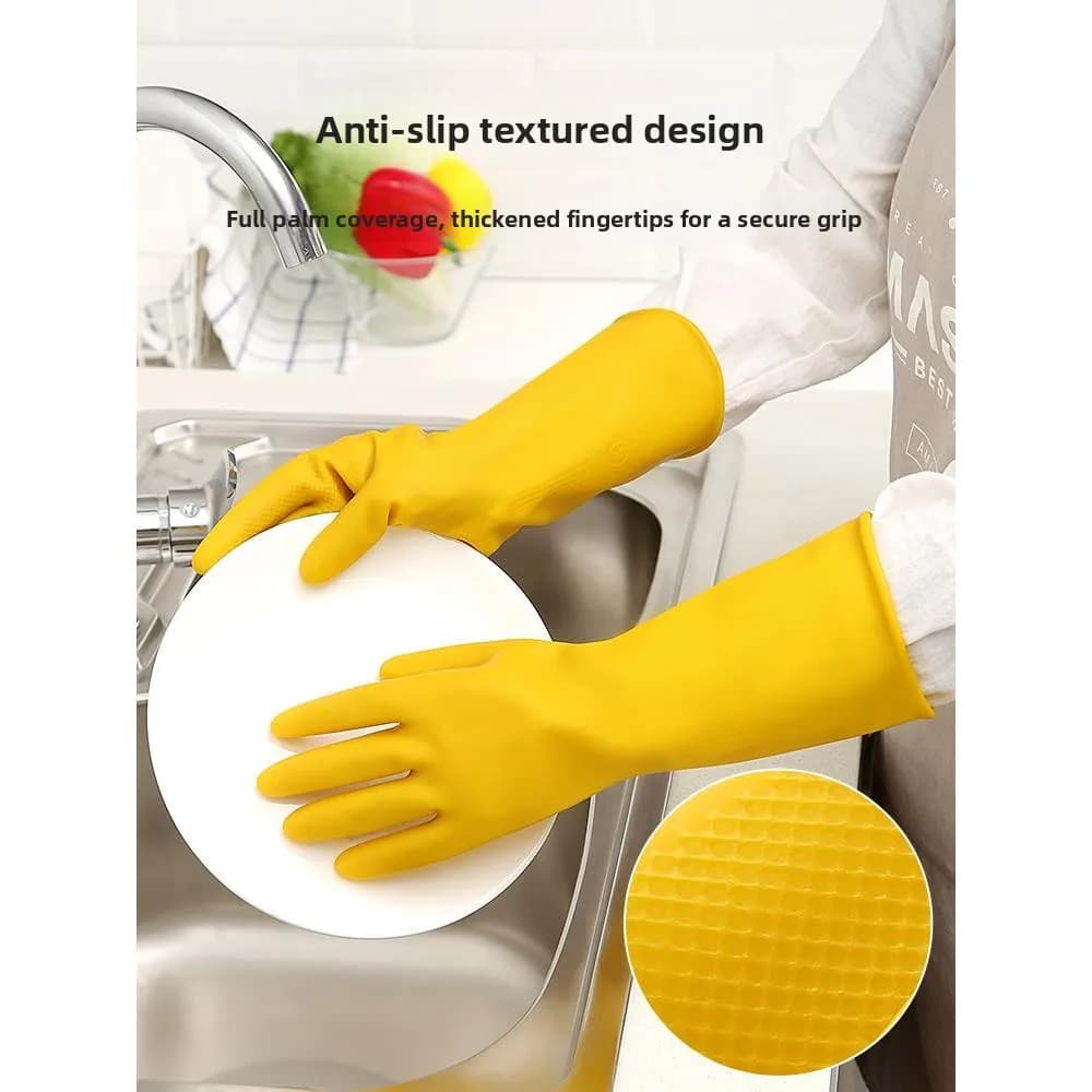 Thickened Latex Gloves Women's Household Chores Waterproof Kitchen Dishwashing Wear-resistant Bull Tendon Gloves Cleaning Tools