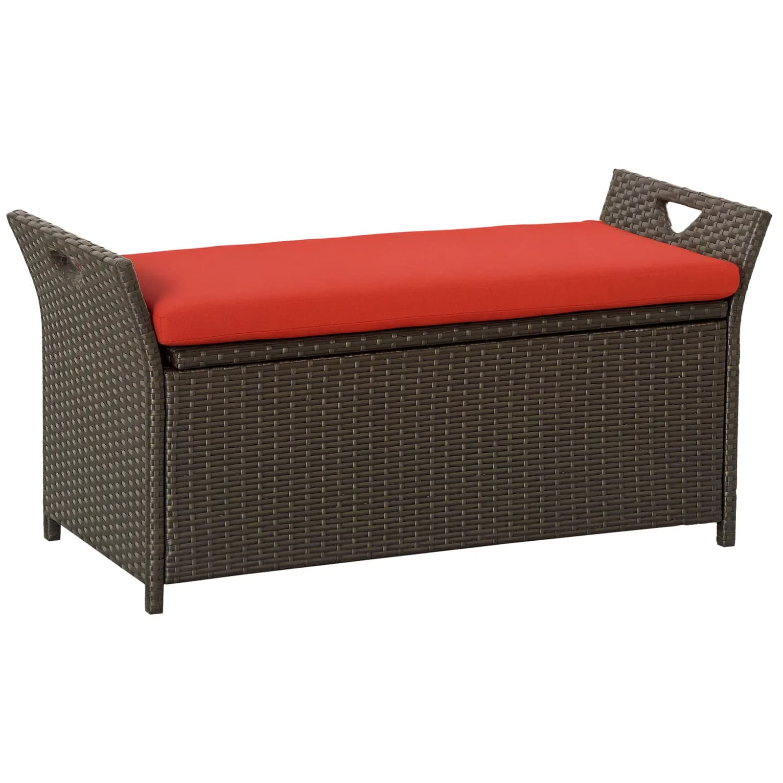 Container bench 29 Gallon PE effect wickers, large outdoor box for patio, red