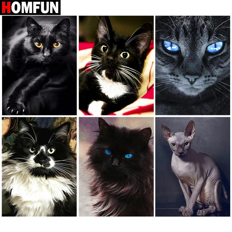 HOMFUN 3D Diamond Painting "Black cat animal" DIY Full Rhinestones Drill Cross-stitch Kits Square Round Diamond Embroidery
