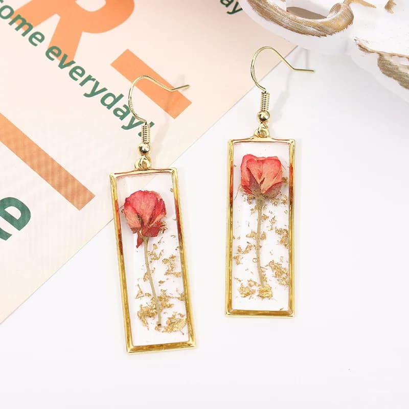 Orecchini Eleganti con Fiori Veri per Donne, Unici Orecchini in Resina Epossidica con Fiori Pressati, Orecchini con Fiori Naturali all'Ingrosso, Accessorio Personalizzato