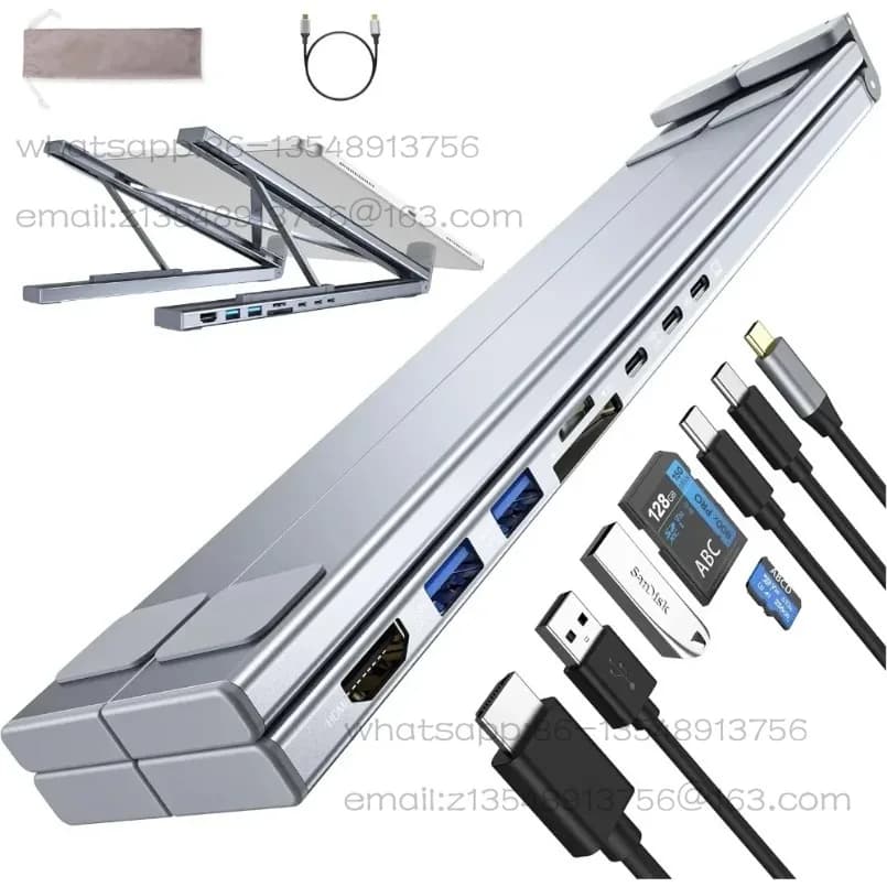 Popolare HUB in lega di alluminio multi-interfaccia HDMI otto in uno docking station pieghevole staffa per notebook con dissipazione del calore