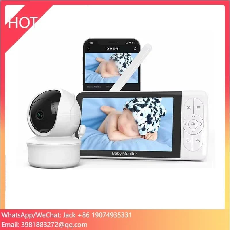 Telecamera per Bambini da 5 Pollici 1080P ad Alta Risoluzione con Visione Notturna e Monitoraggio della Temperatura, Comunicazione Bidirezionale, Wi-Fi e App