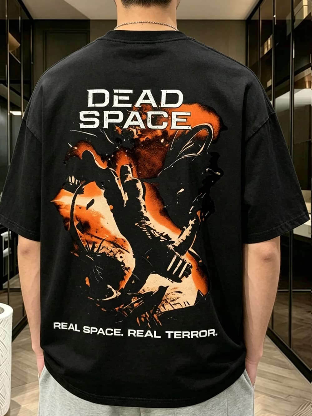 Men's Dead Space Game T-Shirt Oversized Iconic Print Distressed Short Sleeve Tee Lightweight Breathable Suitable for Summer