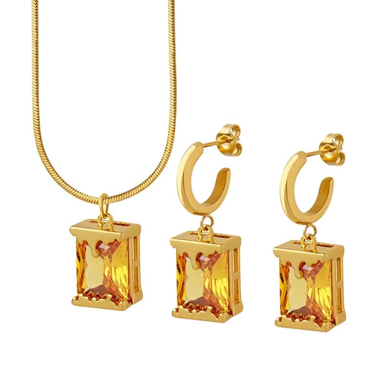 Collana/orecchino in acciaio al titanio con design creativo a lampada a olio con zirconi Gioielli impermeabili placcati in oro 18 carati per le donne Regalo di Natale