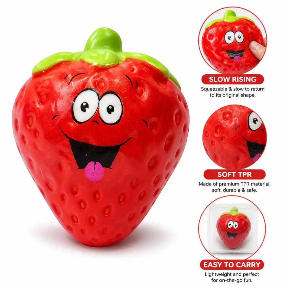 Kawaii Slow Rebound Strawberry Squeeze Toy Cartoon Anti-stress Mochi Squish Foam Toy Soft Release Anxiety Stress Relief