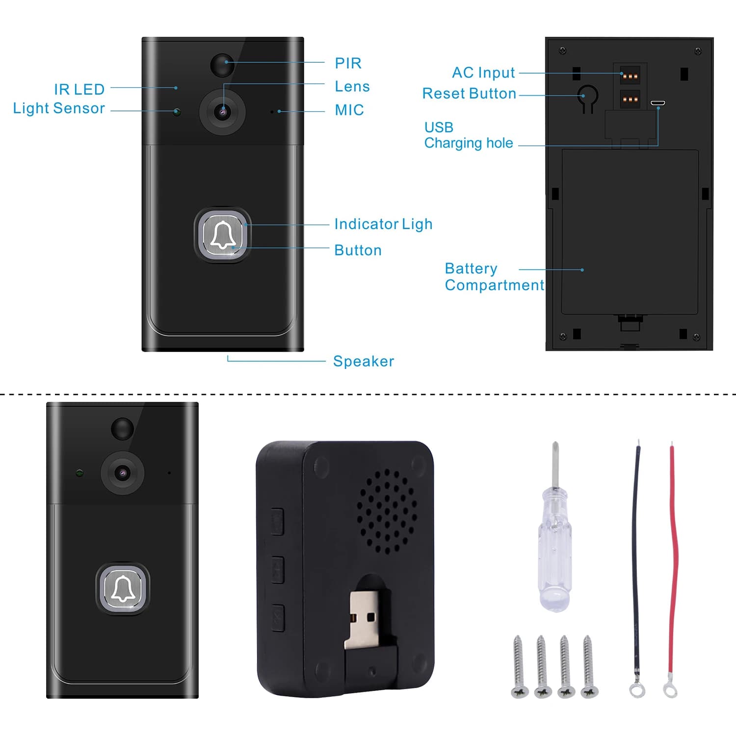 2MP 1080P Tuya APP WIFI IP campanello videocitofono videocamera visiva per porta a basso consumo