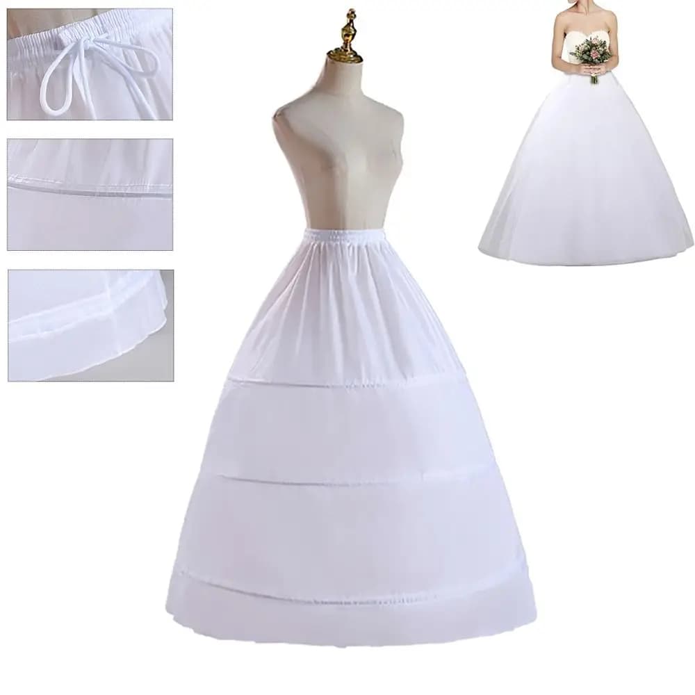 New White Petticoat 3-Hoops Long Crinoline Skirt Underskirt