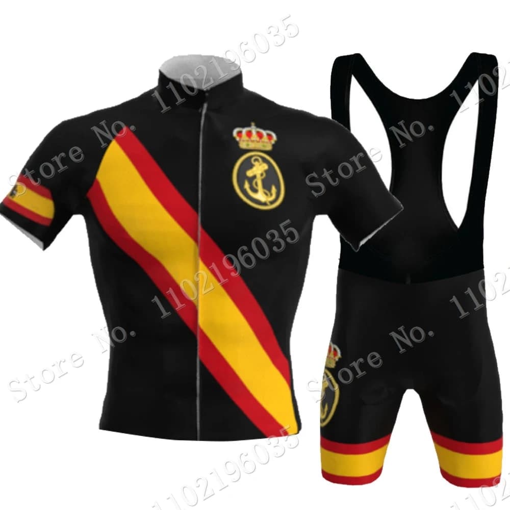 Black Armada Espana 2023 Cycling Knit Set Spaniard Short Sleeve Bike Shirts Road Bike Jumpsuit Shorts with MTB Maillot Suspenders