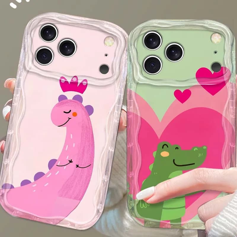 Custodia Morbida con Olio Effetto Onda e Design Dinosauro Carino per Apple iPhone 17 16 16E 15 14 13 12 11 XS Air Pro Max Plus
