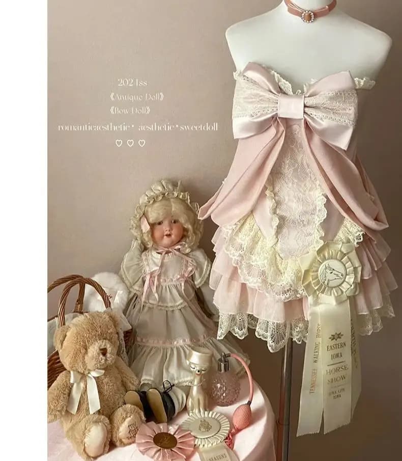 Estate primavera dolce Lolita senza maniche grande papillon pizzo luce Lolita gonna Set rosa fata abito da ballo Mini gonna torta 2 pezzi Set