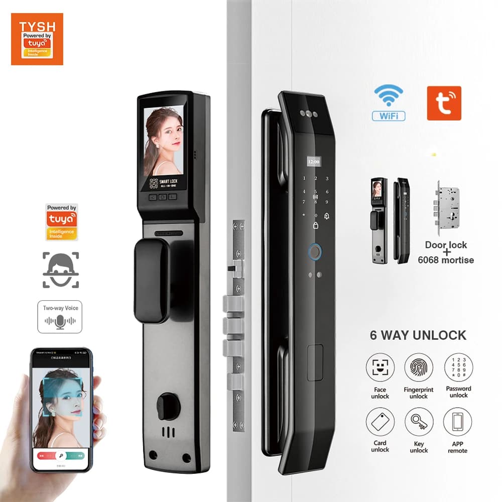 TYSH Prezzo del produttore Tuya Serratura elettronica digitale automatica Wifi Smart Lock Telecamera di sicurezza Face Fingerprint Smart Door Lock