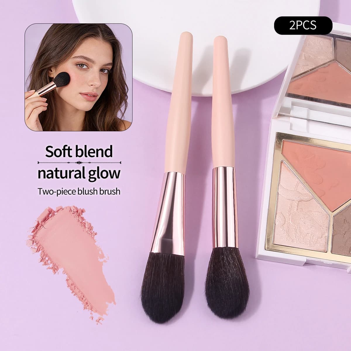 2 pennelli per blush con setole morbide, pennello per cipria in polvere, pennello per contorno, pennello per sfumature e pennello per trucco multiuso