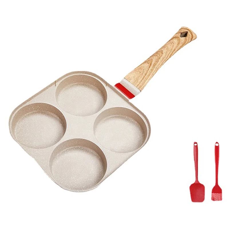 Padella a quattro fori con coperchio padella antiaderente padella per la colazione domestica padella strumento per friggere le uova