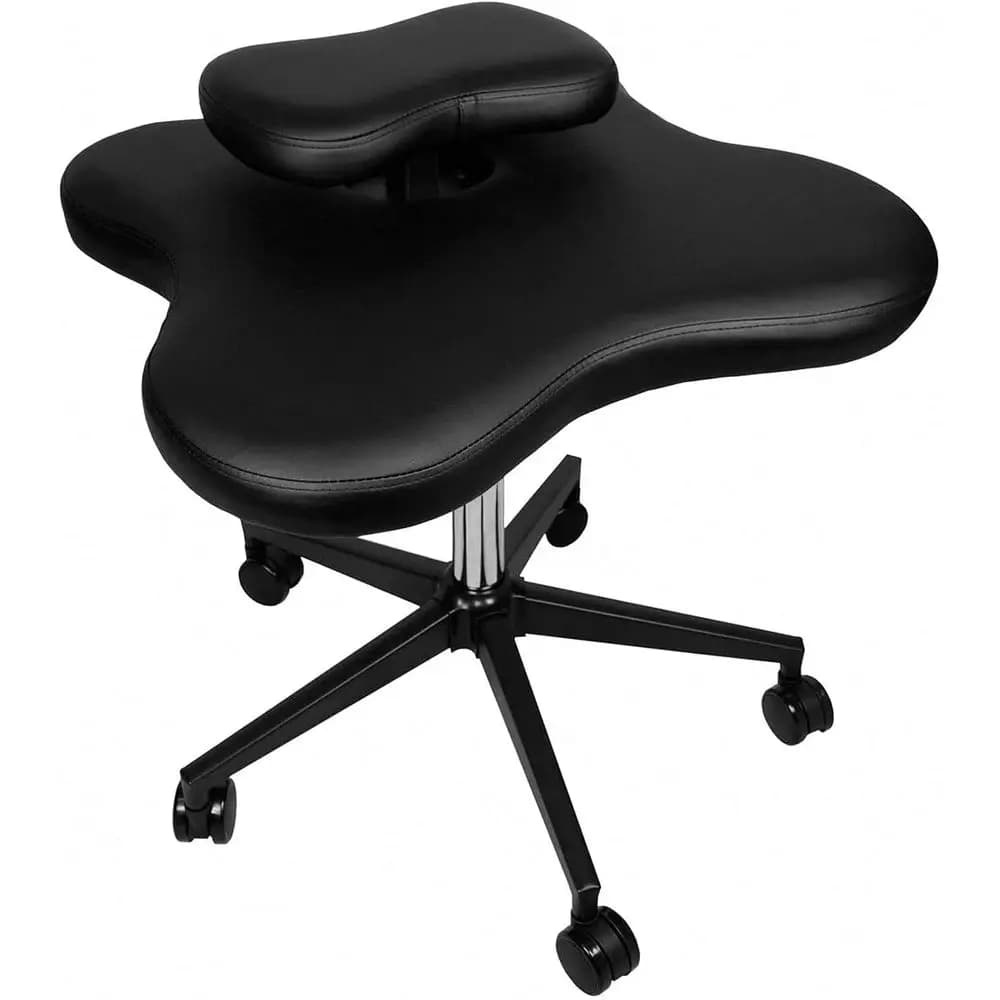 Height adjustable ergonomic chair with leather knee cushion for home and office (Black)