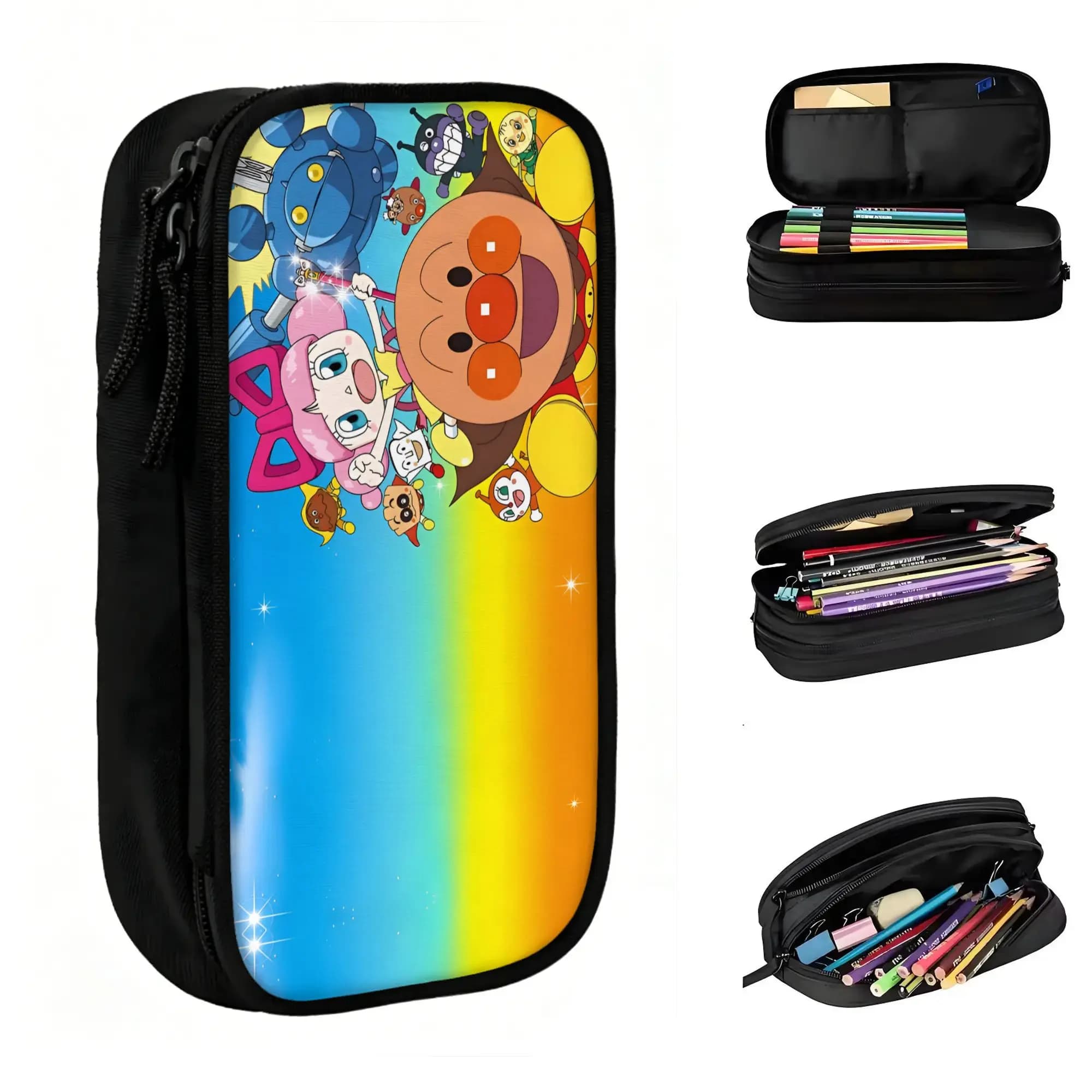Custom Comic Anpanman Cartoons Cute Pencil Cases Boys Girls Large Capacity Pencil Bag School Supplies