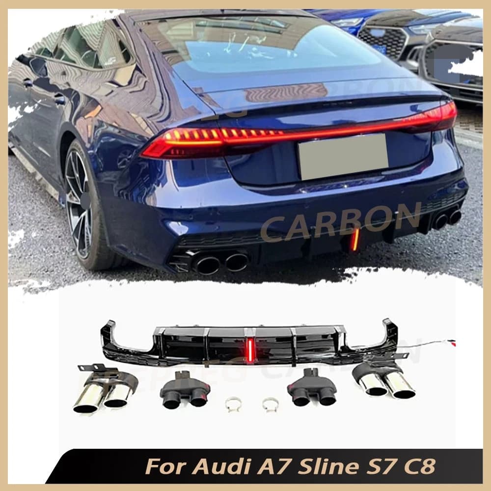 Kit Carrozzeria in ABS per Audi A7 Sline S7 C8 2019-2023, Diffusore Posteriore con Spoiler e Terminali di Scarico, Accessori Auto
