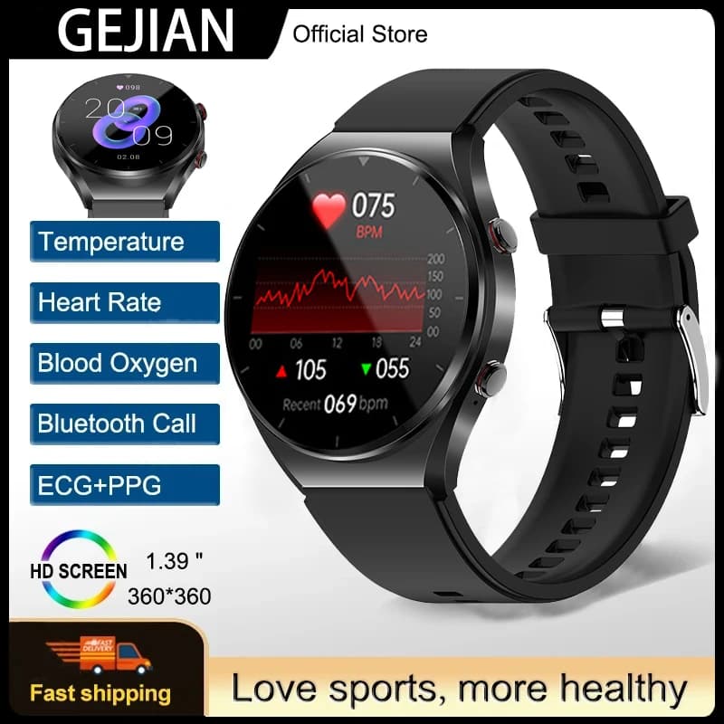 GEJIAN 2026 New Health Smartwatch with Cardiaca Frequency Monitoring, Blood Oxygen, Blood Pressure, Bluetooth Calls and GPS Tracking