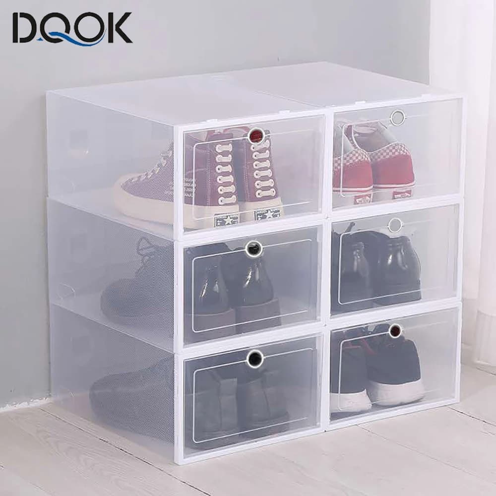 Confezione da 6 scatole per scarpe trasparenti, organizer per scarpe, scatole di immagazzinaggio antipolvere pieghevoli addensate, scarpiera combinata impilabile. Vendita