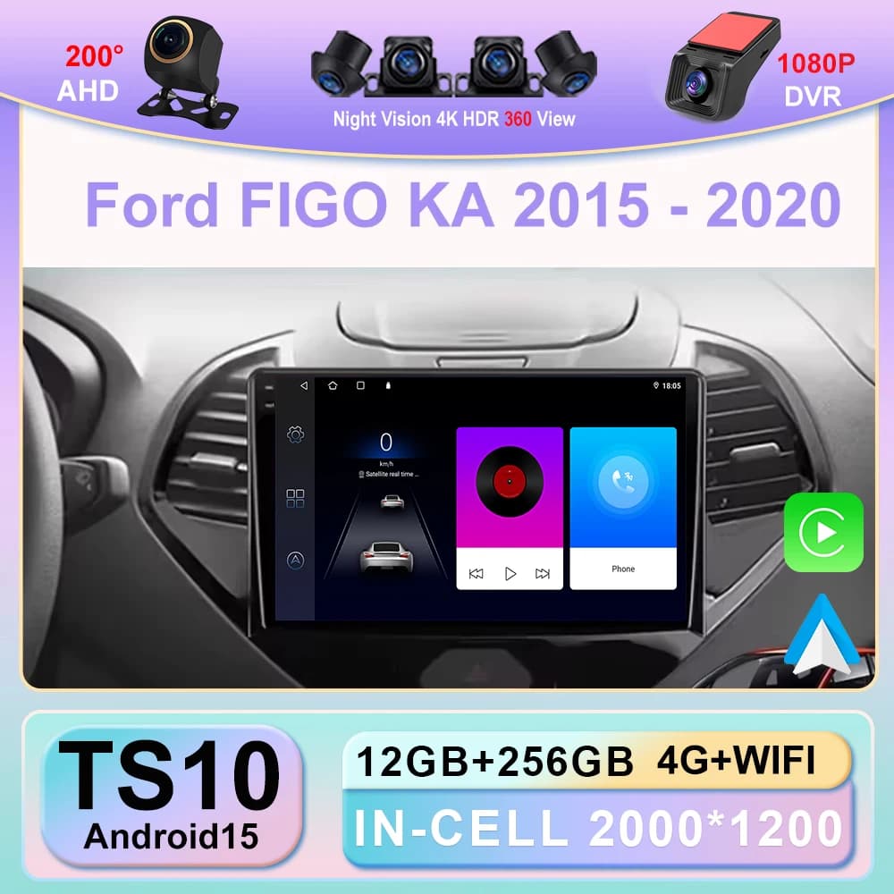 Android Car Radio Stereo Multimedia Player For Ford FIGO KA 2015 2016 2017 2018 2019 2020 Navigation Wireless Carplay Head Unit