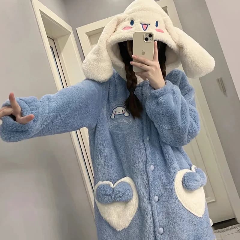 Cinnamoroll Cartoon Pajamas Girl Sweet Nightdress Autumn Winter Keep Warm Comfortable Robe New Model Long Sleeves Pants Homewear