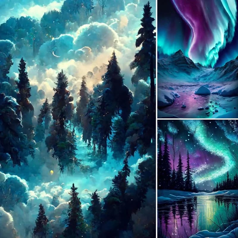Set Familiare per Pittura Diamante 5D Fai-da-Te, Mosaico Aurora Forestale, Ricamo a Punto Croce, Decorazione Artistica Fatta a Mano