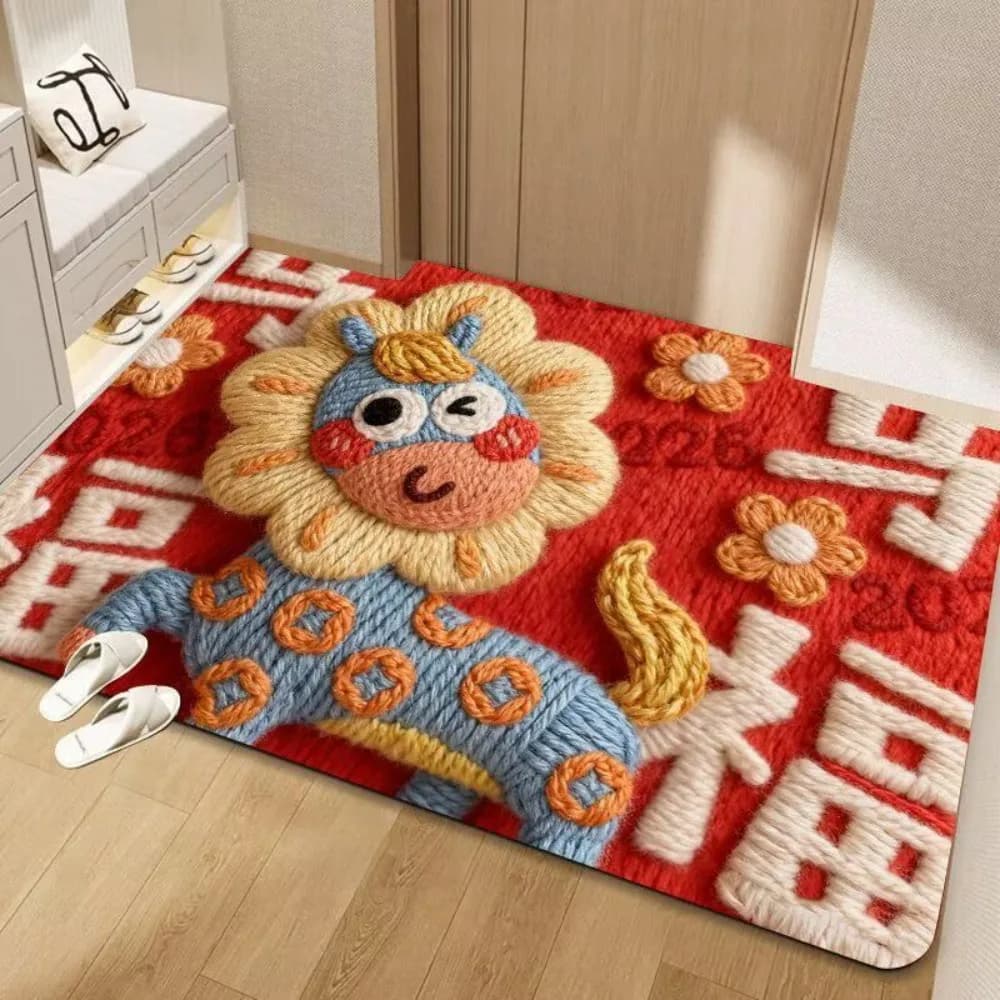Tappetino per porta di Capodanno con motivo cavallo Tappeto per porta antiscivolo Festivo Assorbimento d'acqua rosso Anno del cavallo Tappetino da bagno Decorazioni per la casa