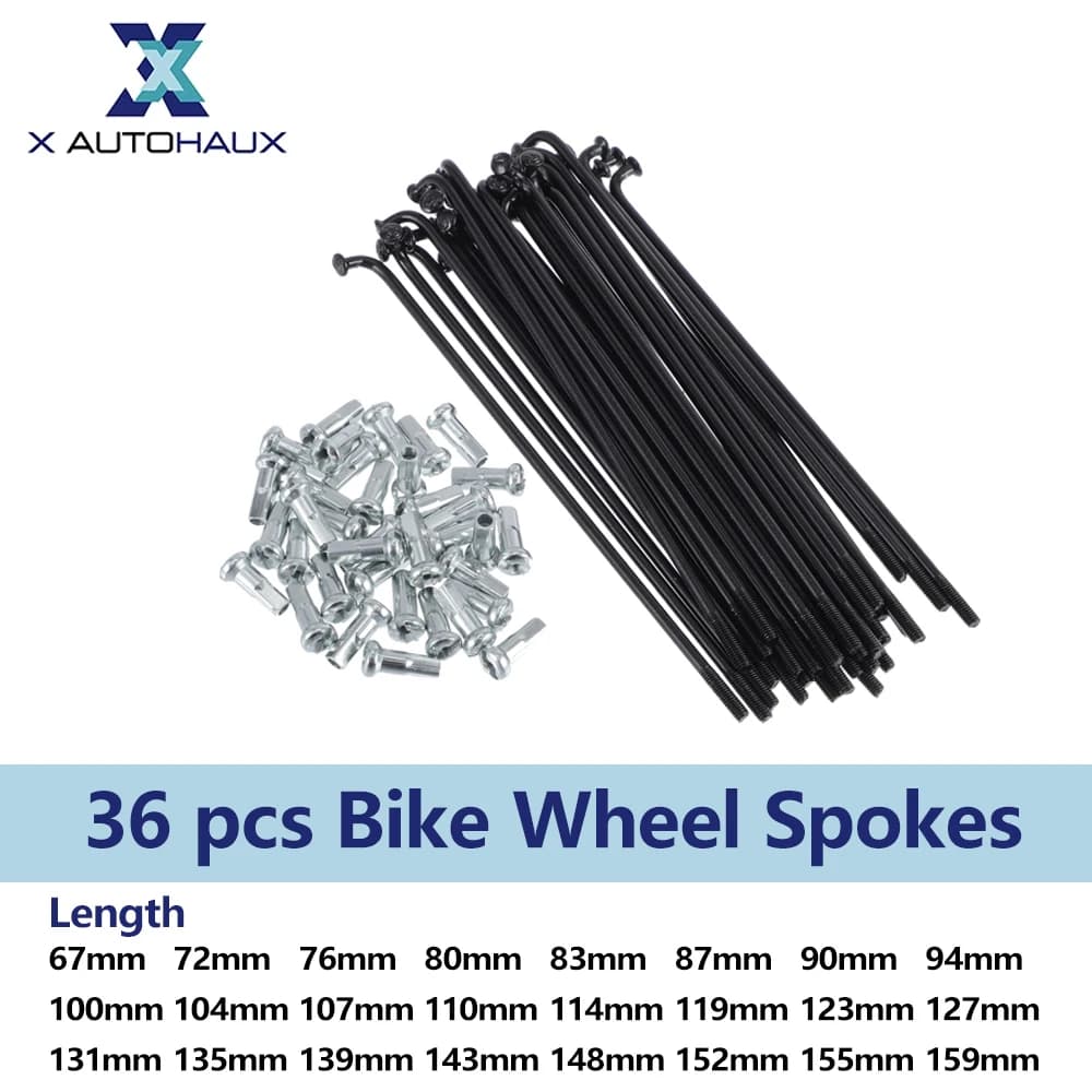 X Autohaux Bicycle Spokes Bike Wheel Spokes With Nipples 13G Length 67mm-159mm 45 Carbon Steel Black High Strength Bike Spoke