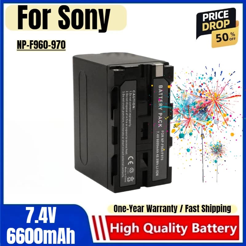 Battery NP-F960-970 7.4 V 6600 mAh rechargeable battery for Sony Fill Light external camera battery