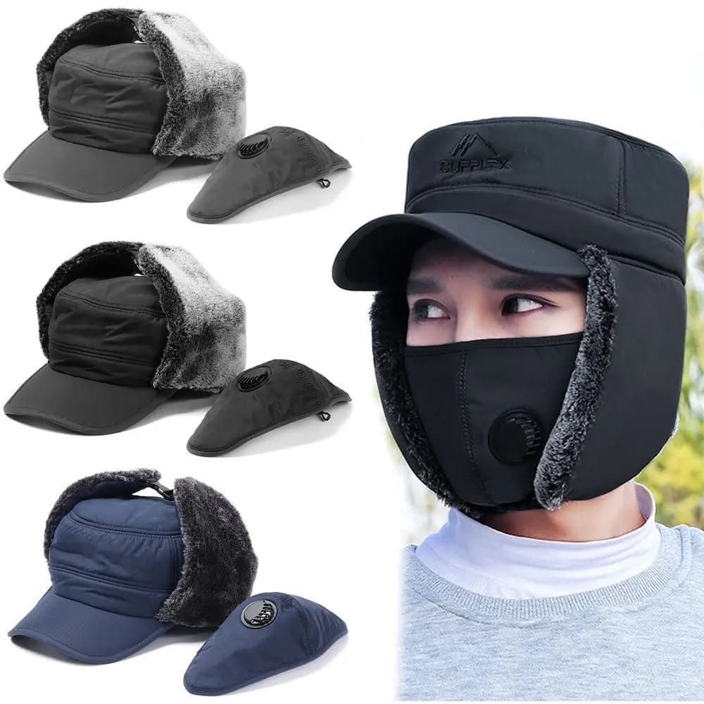 Adjustable Windproof Winter Men Bomber Hat Winter Ski Mask Cotton Plush Fur Earflap Hat Sports Outdoors Earflaps Caps