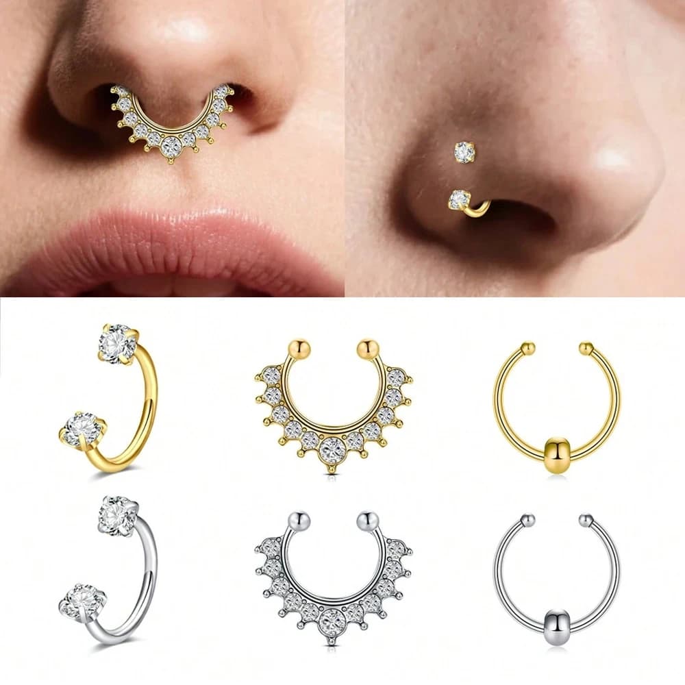 Set di 3 Piercing Finti per Naso in Acciaio Inox con Zirconia Cubica, Gioielli per Piercing a Forma di Ferro di Cavallo per Labbra, Sopracciglia, Orecchie ed Elici