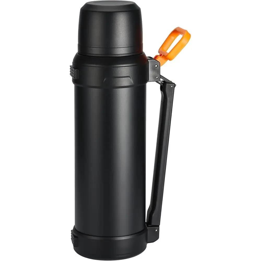 Bottiglia d'Acqua in Acciaio Inox Isolata da 2500ml con Tazza e Manico, Mantiene Bevande Calde/Fredde per 24 Ore, Ideale per Campeggio, Viaggi e Lavoro