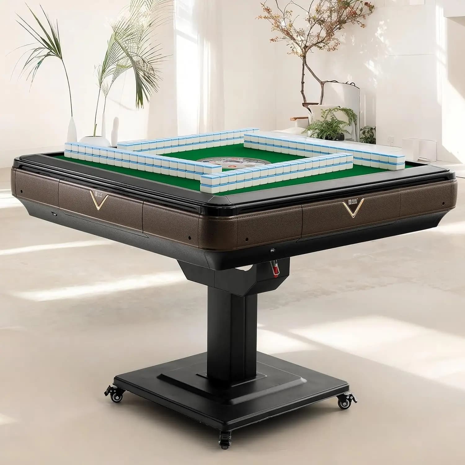 Automatic Mahjong Table with 2 Sets of 152 Tiles (42mm), Folding Electric Mahjong Shuffler with Wheels, Suitable, Customized