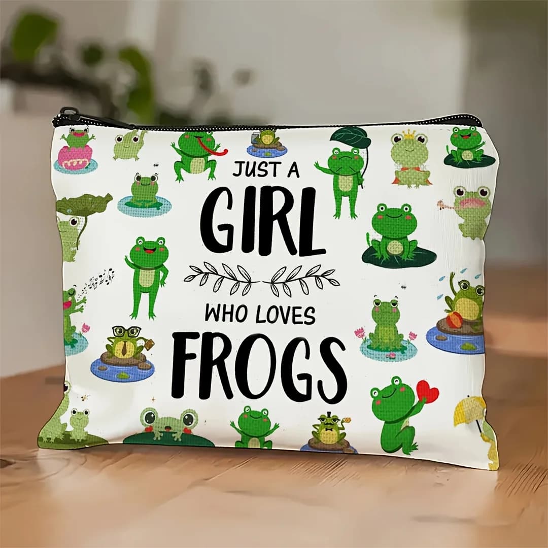 A bag for cosmetics with frog pattern, graceful multifunctional bag with zipper, bag to store jewelry