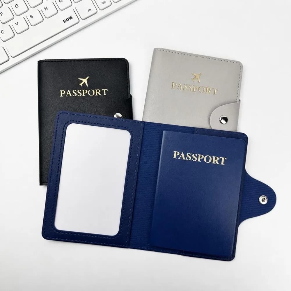 Fashion PU Leather Passport Holder Snap Buckle Waterproof Credit Card Case Portable Multi-function Passport Cover Travel