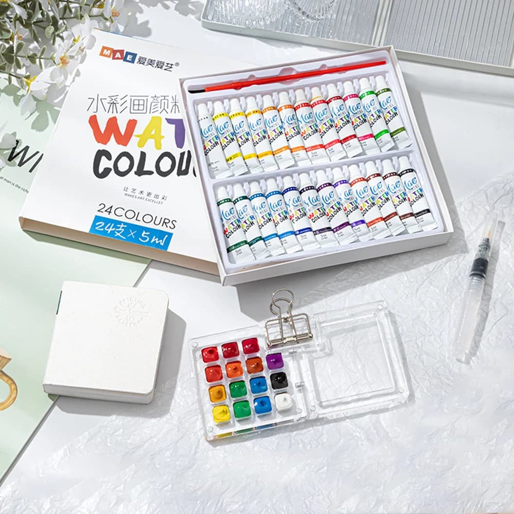 Portable Sketchbook Palette Set for Painters Artists Students Watercolor Sketch Book with Binder Clip Watercolor Brush