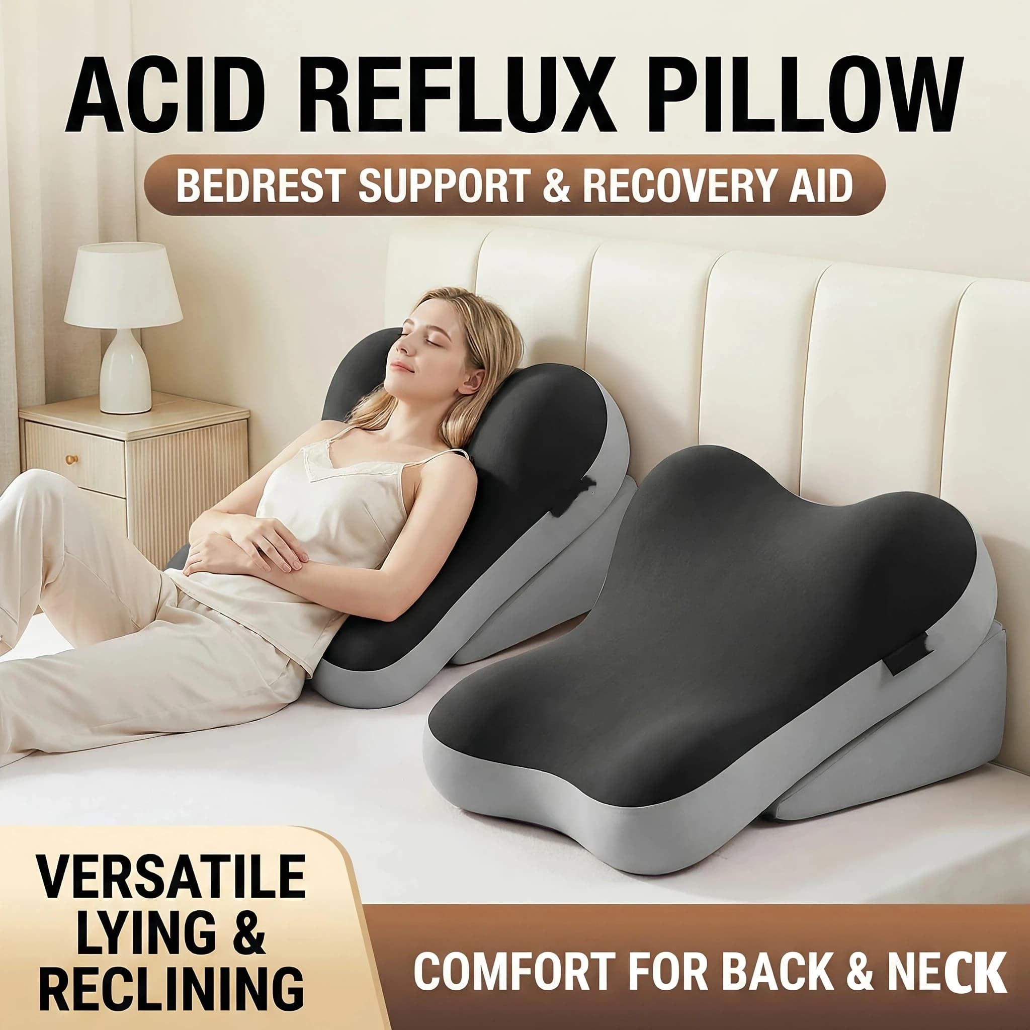 Cuscino ergonomico a cuneo per letto, schienale regolabile in memory foam per la lettura, cuscino di supporto in due pezzi per stare in piedi a letto