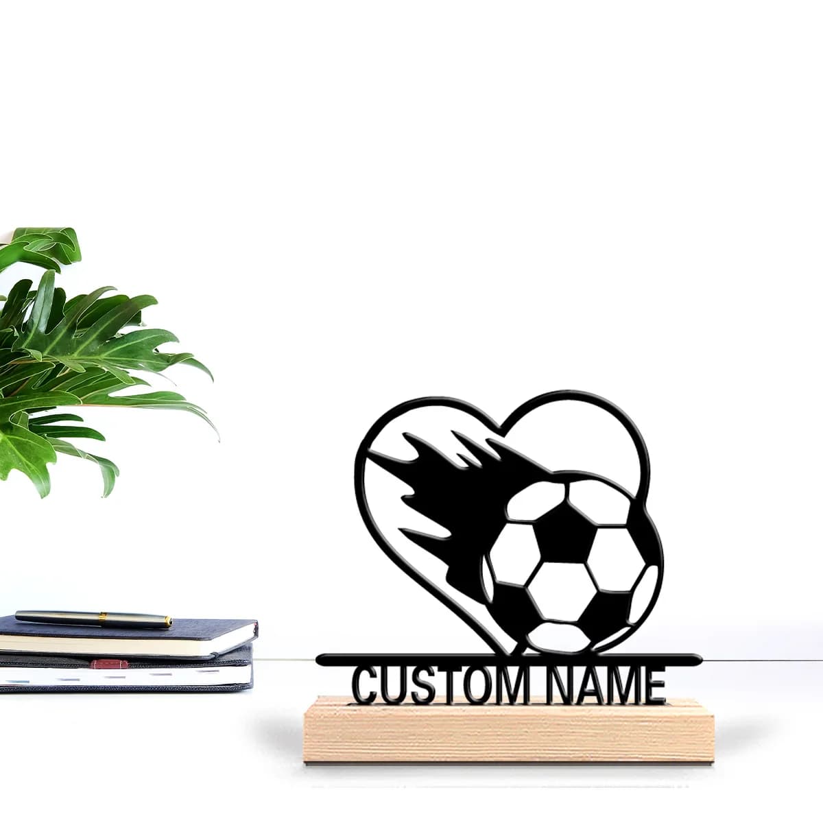 1 statuetta romantica personalizzata in metallo a forma di pallone da calcio, regalo musicale con base in legno, perfetta per musicisti, appassionati di orchestra, Ro