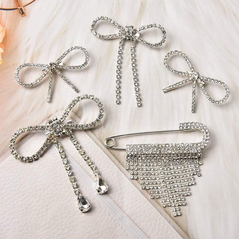 Vetro trasparente Rhinester fibbia ad arco perla nappa spilla fibbia diamante indumento fai da te borsa per scarpe Applique accessori da sposa