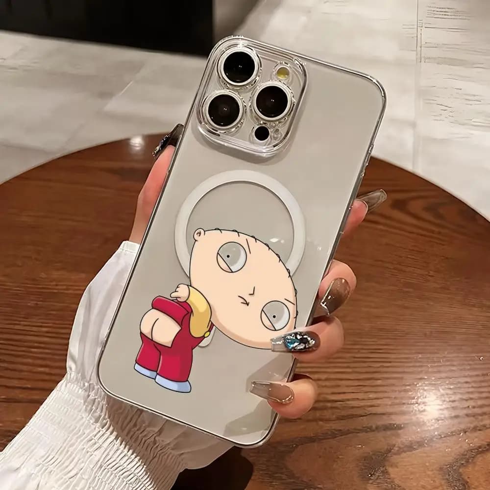 Custodia per iPhone con bambino e tuta rossa, trasparente in TPU, compatibile MagSafe, protezione obiettivo, slim fit, per iPhone 17/16/15/14/13/12/11 Pro Max
